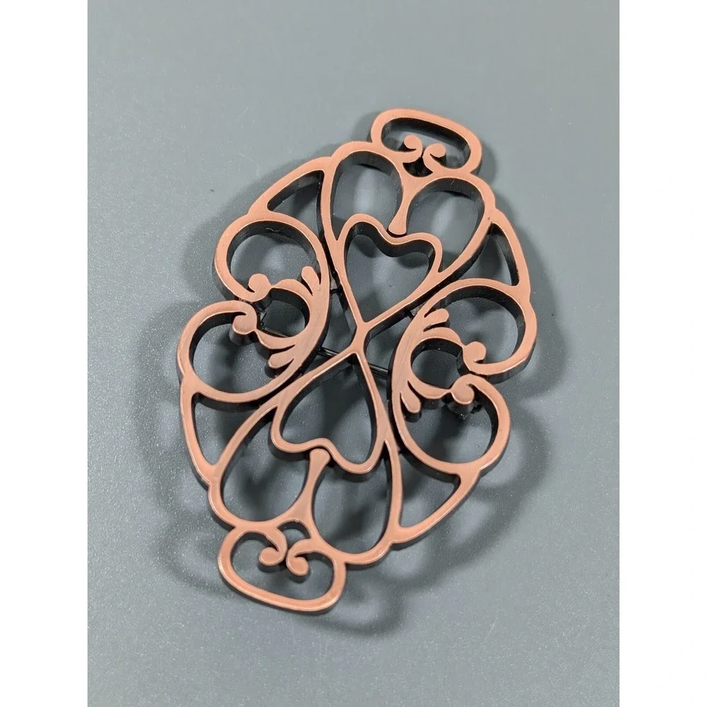 Western Copper Tone Retro Open Metal Work Scroll Oval Pin Brooch‎